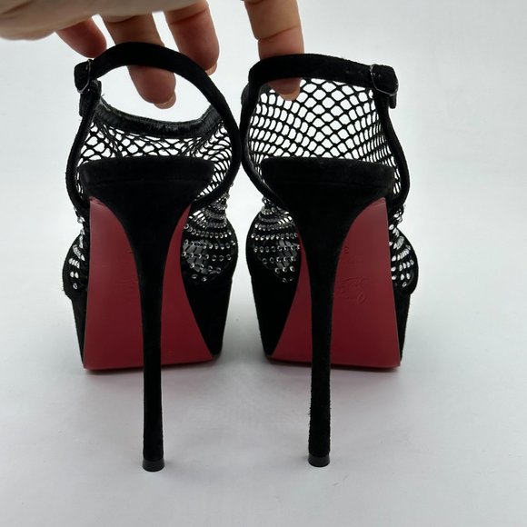 Christian Louboutin PLOUGESTA ALTA STRASS Fishnet Heels Pump Shoes Sandal - Picture 10 of 16